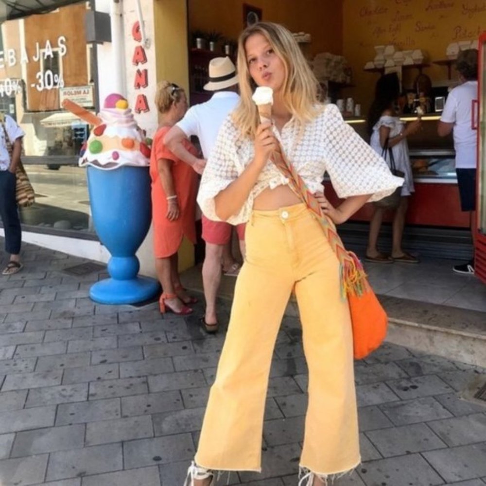 ZARA Yellow Marine Wide leg Denim Jeans high waist
